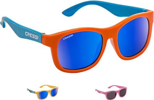 Cressi Unisex – Babys Teddy Sunglasses Polarisiert Kinder Sonnenbrille, Hellblau Wellen/Orange/Spiegelglas Blau, 0/2 Jahre von Cressi