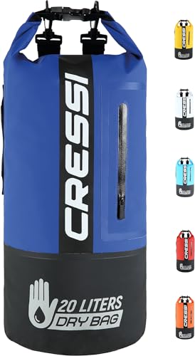 Cressi Unisex – Erwachsene Dry Bag Premium 20LT Bicolor Wasserdichte Tasche/Rucksack für sportliche Aktivitäten, Schwarz/Blau, 20 LT von Cressi