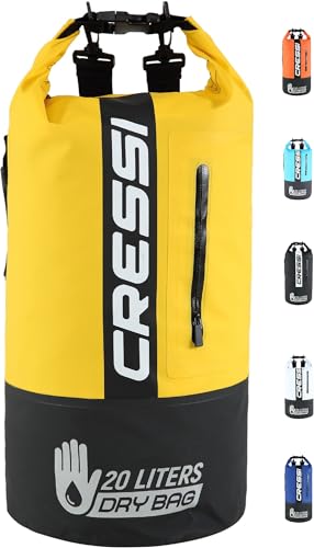 Cressi Unisex – Erwachsene Dry Bag Premium 20LT Bicolor Wasserdichte Tasche/Rucksack für sportliche Aktivitäten, Schwarz/Gelb, 20 LT von Cressi