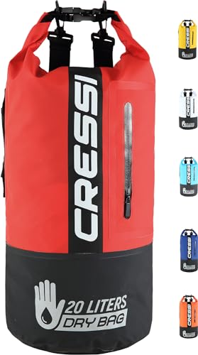 Cressi Unisex – Erwachsene Dry Bag Premium 20LT Bicolor Wasserdichte Tasche/Rucksack für sportliche Aktivitäten, Schwarz/Rot, 20 LT von Cressi