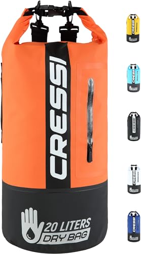 Cressi Unisex – Erwachsene Dry Bag Premium 20LT Bicolor Wasserdichte Tasche/Rucksack für sportliche Aktivitäten Schwarz/Orange 20 LT von Cressi