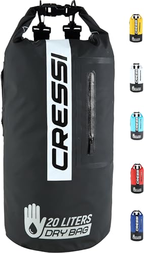 Cressi Unisex – Erwachsene Dry Bag Premium 20LT wasserdichte Tasche/Rucksack für sportliche Aktivitäten, Schwarz/Schwarz/Bicolor, 20 L von Cressi