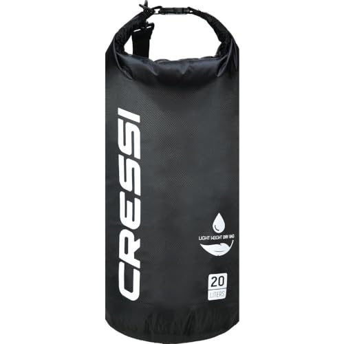 Cressi Unisex -Erwachsene Dry Bag wasserdichte Taschen mit langem verstellbaren Schulterriemen-Für Tauchen, Bootfahren, Kajak, Angeln, Rafting, Schwimmen, Camping und Snowboarden, Schwarz, 20 LT von Cressi