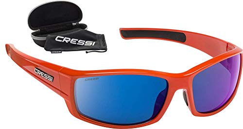 Cressi Unisex – Erwachsene Hunter Sunglasses Sport Sonnenbrille, Orange/Verspiegelte Linsen Blau, One Size von Cressi