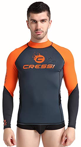 Cressi Unisex – Erwachsene Hydro Men’S Premium L. Sleeves Rash Guard Lange Ärmel aus elastischem Stoff Mann UV-Schutz (UPF) 50+, Grau/Orange, L/4 von Cressi