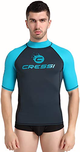 Cressi Unisex – Erwachsene Hydro Men’S Premium S.Sleeves Rash Guard Kurze Ärmel aus elastischem Stoff Mann UV-Schutz (UPF) 50+, Schwarz/Hellblau, M von Cressi