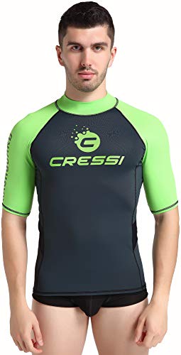 Cressi Unisex – Erwachsene Hydro Men’S Premium S.Sleeves Rash Guard Kurze Ärmel aus elastischem Stoff Mann UV-Schutz (UPF) 50+, Schwarz/Lime, S von Cressi