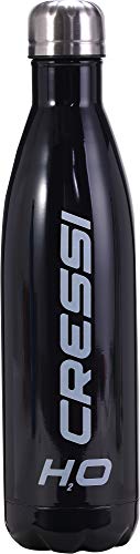 Cressi Unisex Erwachsene Water Bottle H20 Sportflasche aus Edelstahl 500 ml, Schwarz, 750 ml von Cressi