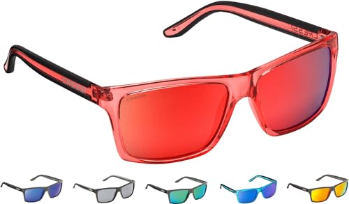 Cressi Unisex-Erwachsener Rio Sunglasses Premium Sport Sonnenbrille Polarisierte 100% UV-Schutz, Brillengestell Crystal Rot-Rot Verspiegelte Linsen, Einheitsgröße von Cressi