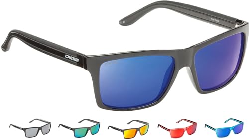 Cressi Unisex-Erwachsener Rio Sunglasses Premium Sport Sonnenbrille Polarisierte 100% UV-Schutz, Brillengestell Schwarz-Blau Linsen, Einheitsgröße von Cressi