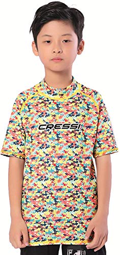 Cressi Unisex-Kinder Rash Guard Short Jr, Aqua Pets 03, 7/8 Jahre (128 cm) von Cressi