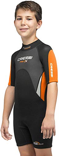 Cressi Unisex-Youth Med X Jr Wetsuit 2.5 mm Shorty Neoprenanzug Ideal zum Schnorcheln und Tauchen in gemäßigten Gewässern, Kinder, Schwarz/Orange/Hellgrau, XL (Jahre 14/15) von Cressi