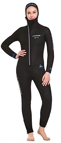 Cressi Women's Diver Lady Monopiece Wetsuit Premium Neopren Damen Tauchanzug mit Angesetzter Haube-Erhältlich in 5/7 mm, Schwarz/Blau, M/3 von Cressi