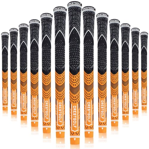 Crestgolf Aktualisierte Multi-Compound-Golfgriffe für Golfschläger, Set mit 13 Stück, mehr rutschfest, ökologische Baumwollgarn-Faden-Technologie (Standard Orange) von Crestgolf