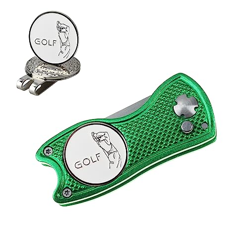Crestgolf Golf Divot Tool Con Botón Emergente y Marcador de Bola Magnética Pitch Mark Mini Herramienta Portátil y Plegable Ligera (Green) von Crestgolf