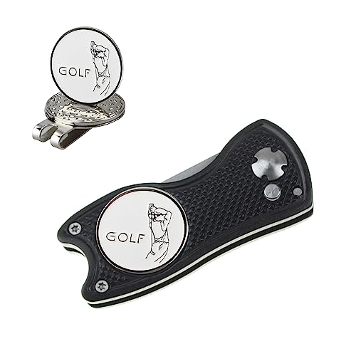 Crestgolf Golf Divot Tool Avec Bouton Pop-up et Marqueur de Balle Magnétique Pitch Mark Mini-Outil Portable et Pliable Léger(black2) von Crestgolf