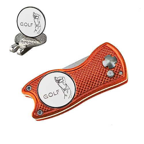 Crestgolf Golf Divot Tool Mit Pop-up-Taste und Magnetischer Kugelmarkierung Pitch Mark Leichtes Tragbares und Faltbares Mini-Tool(orange) von Crestgolf