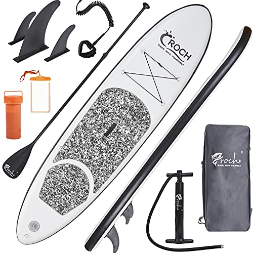 Croch Standup Paddleboard aufblasbar Set SUP Board Set mit Paddle Sicherheitsseil und Rucksack Leicht und Stabil (Schwarz/Weiß, 320X76X15cm) von Croch