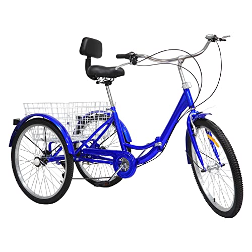 24 Zoll Dreirad Erwachsene Faltbares Fahrrad 7-Gang Fahrrad Dreirad für Senioren - Erwachsenendreirad 3-Rad Fahrräder mit EinkaufsKorb Adult Tricycle Comfort Fahrrad für Outdoor Sports Shopping( Blau) von CuCummoo