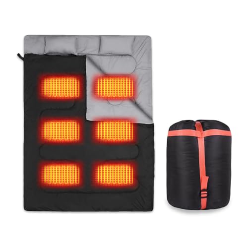 Doppelschlafsack für Erwachsene, 3-Jahreszeiten-Queen-Size-USB-beheizter Schlafsack für kaltes Wetter und Warmer elektrischer 2-Personen-Schlafsack für Camping, Wandern, Rucksackreisen von CukYi