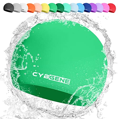CybGene Silikon Badekappe für Kinder, Schwimmkappe Bademütze für Damen und Herren Unisex, Große, Grün von CybGene