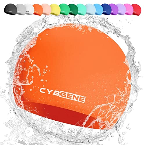 CybGene Silikon Badekappe für Kinder, Schwimmkappe Bademütze für Damen und Herren Unisex, Kleine, Orange von CybGene