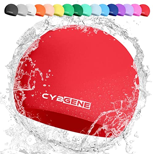 CybGene Silikon Badekappe für Kinder, Schwimmkappe Bademütze für Damen und Herren Unisex, Kleine, Rot von CybGene