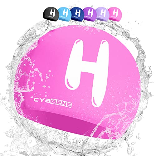CybGene Silikon Initiale Namen Badekappe für Kinder, Kind Buchstabe Schwimmkappe Bademütze für Kinder Schwimmunterricht-Kleiner Kopfumfang-Rosa-H von CybGene