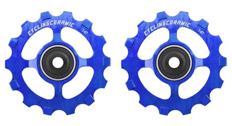 cyclingceramic narrow 14t pulley wheels fur sram apex 1 force cx1 force 1 rival 1 xx1 x01 1x11s umwerfer blau von CyclingCeramic