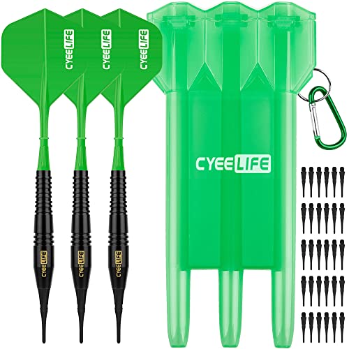 CyeeLife 18 Gr. Soft Dartpfeile mit Dart case und Zusätzliche Dart Spitzen(Grün) von CyeeLife