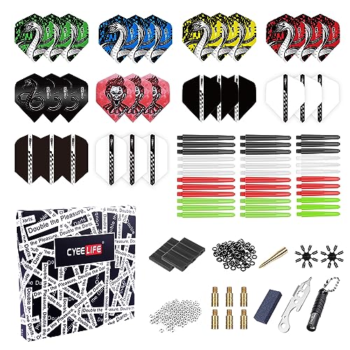 CyeeLife 180pcs Dart-Zubehörpaket mit Flügen, Vorbauten, Ringen, Spitzer, Federn, Sparern, Schutzvorrichtungen und andere Zubehör,Gift Sets von CyeeLife