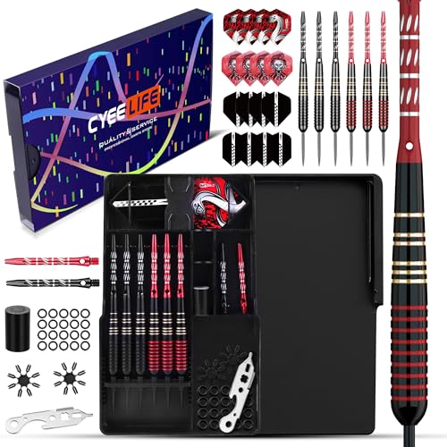 CyeeLife Dartpfeile mit Metallspitze,6 Stück 24 Gramm,Profi Steeldarts 8 Aluminium Schaft mit 16 Flights 20 Orings 2 Flugbefestigung 1 Sharpener und 1 Werkzeug von CyeeLife