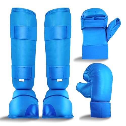 6-teiliges Karate-Sparring-Ausrüstungs-Set mit Karate-Handschuhen, Karate-Schienbeinschoner, Karateschuhe, Training, Sparring-Ausrüstung, Ausrüstung für Anfänger, Kinder, Erwachsene (Medium, Blau) von Cyiwniao