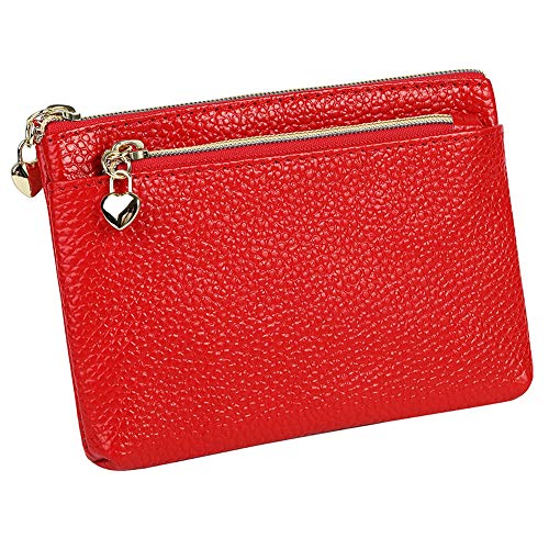 Damen Leder Geldbörse Münzgeldbörse Reißverschluss Taschengröße Pouch Münzbörsen, Rot von Cynure