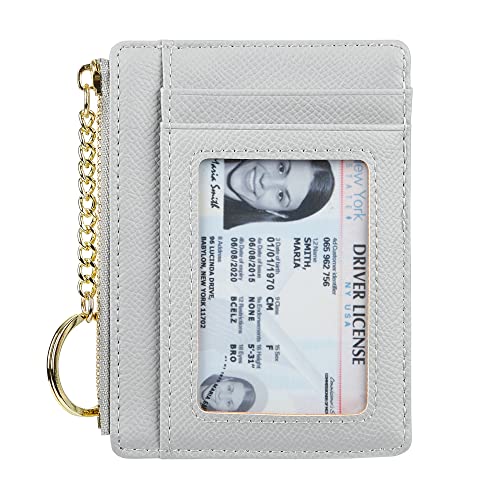 Damen Slim Minimalistischer Kartenhalter Münzwechsel Geldbörse Schlüsselanhänger Fronttasche Geldbörse, Grau mit Ausweisfenster, 6 Karten+Ausweisfächer, Casual von Cynure