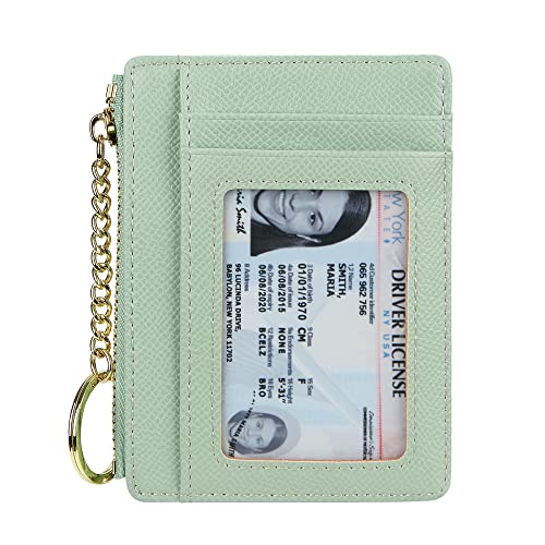 Damen Slim Minimalistischer Kartenhalter Münzwechsel Geldbörse Schlüsselanhänger Fronttasche Geldbörse, Grün mit Ausweisfenster, 6 Karten+Ausweisfächer, Casual von Cynure