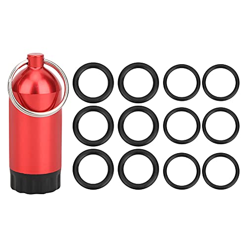 Cyrank Mini Tauch Zylinder O Ringe Set, Aluminium Tauch Zylinder Aufbewahrung Flasche mit 12 runden Gummi Ringen Kleine Tauch Zylinder Ringe Wert(rot) von Cyrank
