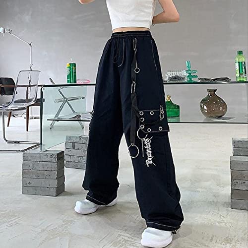 Cyuang Japanische Anime Print Sweatpants Frauen Vintage Streetwear Übergröße Wide Beinhose Joggen Lässige Hose Weibliche Mall Goth,a,S von Cyuang