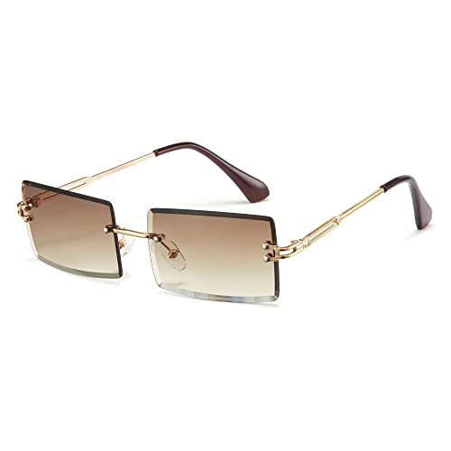 Cyxus Sonnenbrille UV 400 Unisex polarisierte rechteckige Sonnenbrille Damen und Herren randlose Brille UV-Schutz Brille für Fahren Angeln Reisen (Gold/Hellbraun) von Cyxus