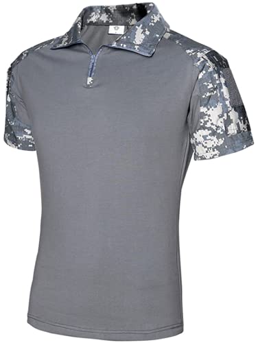 Czen Herren Kurzarm Tactical Shirts Military T-Shirt Outdoor Shirt Tactical Combat Shirt mit Reißverschluss (3XL,ACU) von Czen