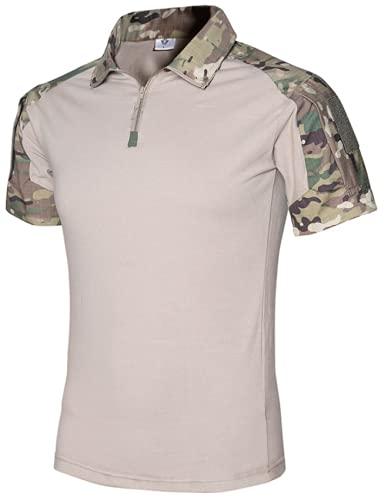 Czen Herren Kurzarm Tactical Shirts Military T-Shirt Outdoor Shirt Tactical Combat Shirt mit Reißverschluss (3XL,CP CAMO) von Czen