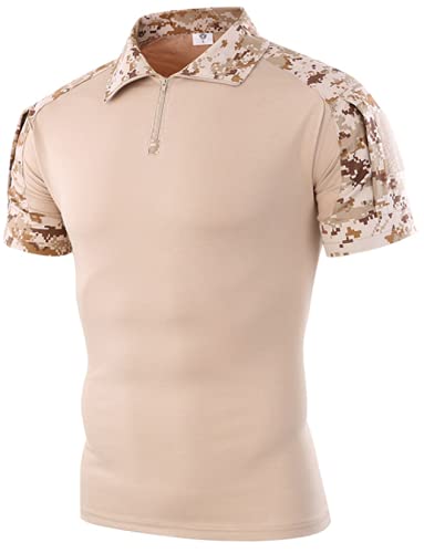 Czen Herren Kurzarm Tactical Shirts Military T-Shirt Outdoor Shirt Tactical Combat Shirt mit Reißverschluss (3XL,Desert) von Czen