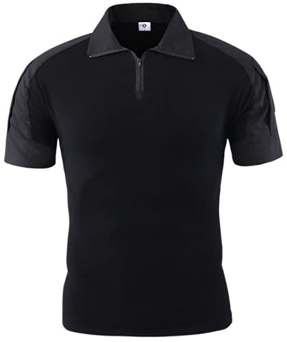 Czen Herren Kurzarm Tactical Shirts Military T-Shirt Outdoor Shirt Tactical Combat Shirt mit Reißverschluss (L,Black) von Czen