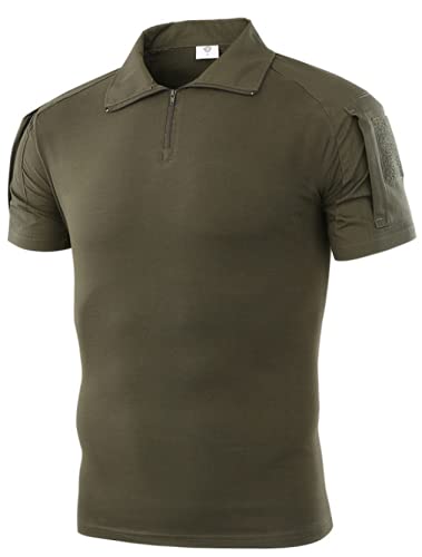 Czen Herren Kurzarm Tactical Shirts Military T-Shirt Outdoor Shirt Tactical Combat Shirt mit Reißverschluss (L,Green) von Czen
