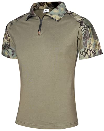 Czen Herren Kurzarm Tactical Shirts Military T-Shirt Outdoor Shirt Tactical Combat Shirt mit Reißverschluss (M,Green Pattern) von Czen
