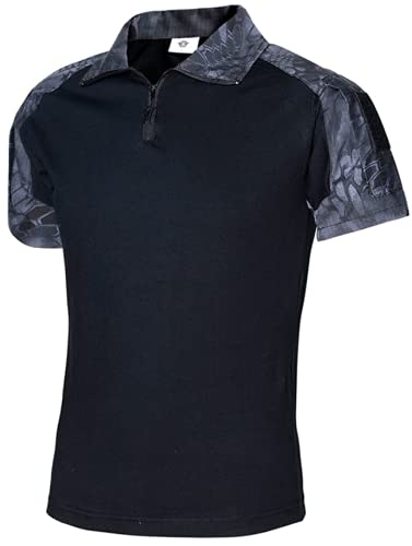 Czen Herren Kurzarm Tactical Shirts Military T-Shirt Outdoor Shirt Tactical Combat Shirt mit Reißverschluss (S,Balck Pattern) von Czen