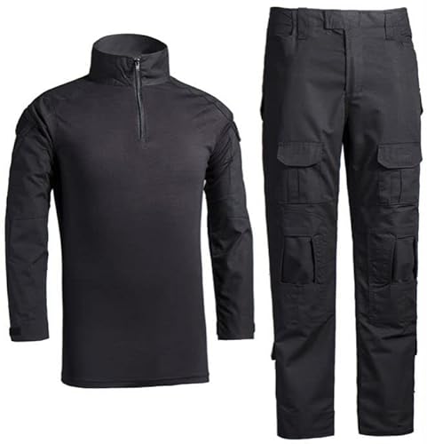 Czen Herren Tactical Shirt Militär Hemden Langarm Shirts Hosenanzüge Airsoft BDU Shirt Paintball Camouflage Outfit (Black, 3XL) von Czen