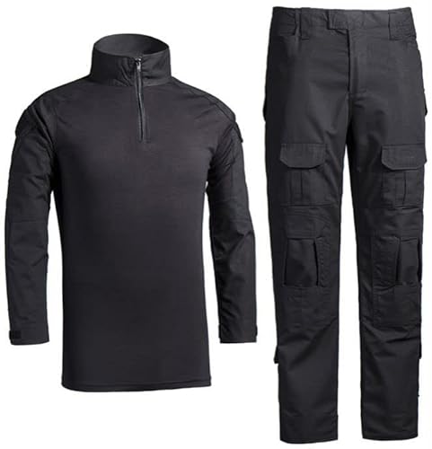 Czen Herren Tactical Shirt Militär Hemden Langarm Shirts Hosenanzüge Airsoft BDU Shirt Paintball Camouflage Outfit (Black, L) von Czen