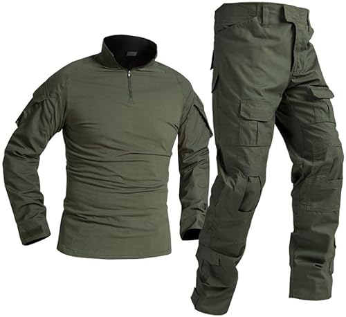 Czen Herren Tactical Shirt Militär Hemden Langarm Shirts Hosenanzüge Airsoft BDU Shirt Paintball Camouflage Outfit (Green, 3XL) von Czen