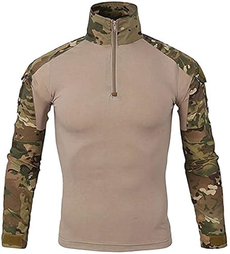 Czen Herren Taktisches Hemd Military Combat Shirts 1/4 Reißverschluss Langarm T-Shirt Outdoor Tarnhemden für Airsoft Paintball Wandern, Cp, XL von Czen